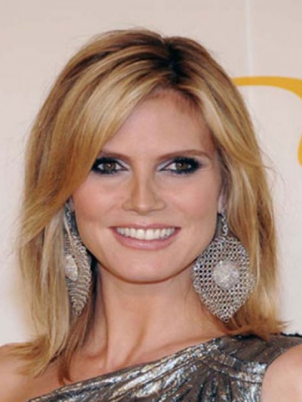 Heidi Klum Intimates Medium Rechte Kaploze Pruiken Van Echt Haar Met Pony Aan De Zijkant