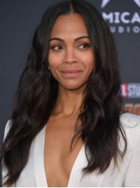 Zoe Saldana Middenscheiding Lange Golvende Kaploze Pruiken Van Echt Haar