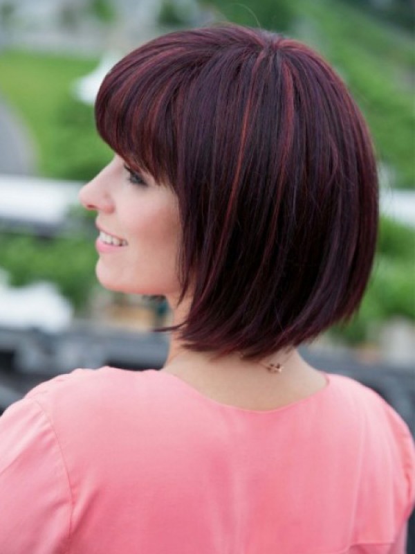 Claret Korte Rechte Bob Stijl Kaploze Synthetische Pruiken Met Pony