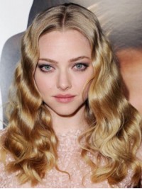 Amanda Seyfried Middenscheiding Blonde Golvende Lange Pruiken Van Echt Haar Met Kant