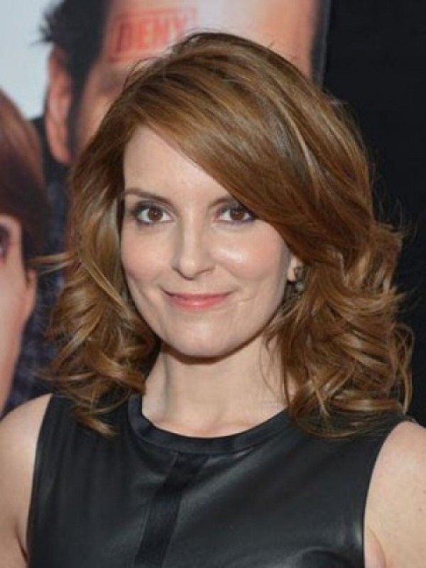 Tina Fey Medium Golvende Pruiken Van Echt Haar Met Kant En Pony Aan De Zijkant