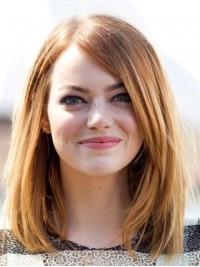 Emma Stone Medium Rechte Pruiken Van Echt Haar Met Kant En Pony Aan De Zijkant