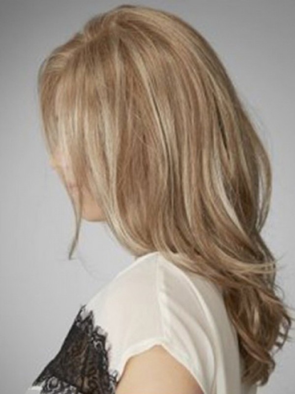 Blonde Lange, Rechte, Golvende Pruiken Van Echt Haar Met Kant En Pony Aan De Zijkant