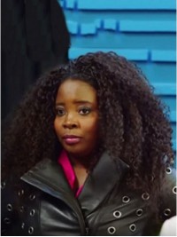 Kim Kimble Afro-Haar Lang Krullend Lace Front Pruiken Van Echt Haar Met Pony Opzij