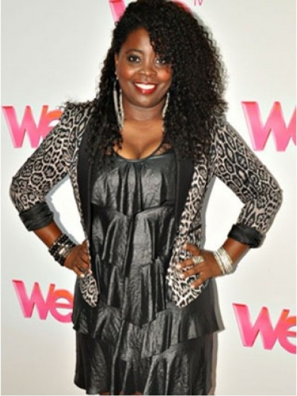 Kim Kimble Afro-Haar Lang Krullend Lace Front Pruiken Van Echt Haar Met Pony Opzij