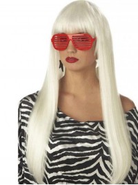 Lady Gaga Witte Lange Rechte Synthetische Kaploze Pruiken Met Pony
