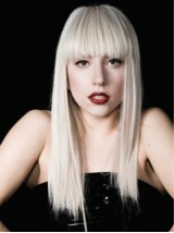 Lady Gaga Witte Lange Rechte Kaploze Synthetische Pruiken Met Pony