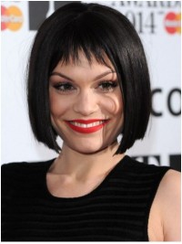 Jessie J Bob-Stijl Korte Rechte Monofilament Pruiken Van Echt Haar Met Pony