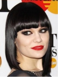 Jessie J Zwarte Bob Stijl Korte Rechte Kaploze Synthetische Pruiken Met Pony
