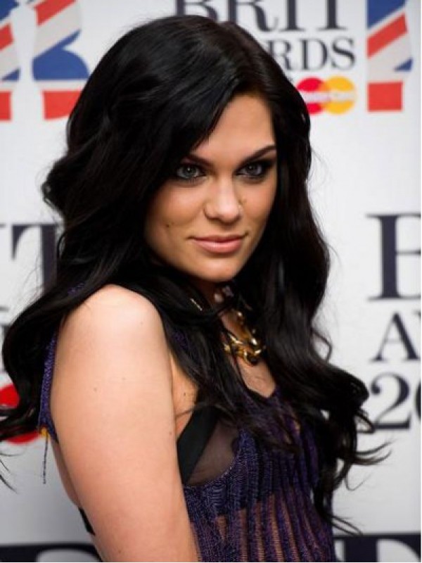 Jessie J Lange Golvende Pruiken Van Synthetisch Kant Met Pony Aan De Zijkant