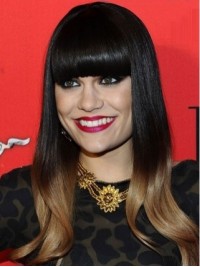 Jessie J Ombre Lange Rechte Monofilament Pruiken Van Echt Haar Met Pony