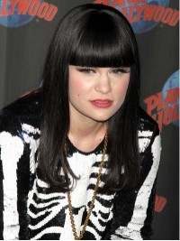 Jessie J Lange Rechte Mensenhaar Pruiken Zonder Kap Met Pony