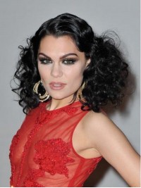Jessie J Lange Krullende Synthetische Pruiken Met Kant En Pony Aan De Zijkant