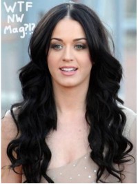 Katy Perry Lange Golvende Middenscheiding Synthetische Pruiken Met Volledige Kant