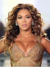 Beyonce Middenscheiding Lange Golvende Pruiken Van Echt Haar Met Kant