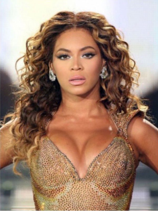 Beyonce Middenscheiding Lange Golvende Pruiken Van Echt Haar Met Kant