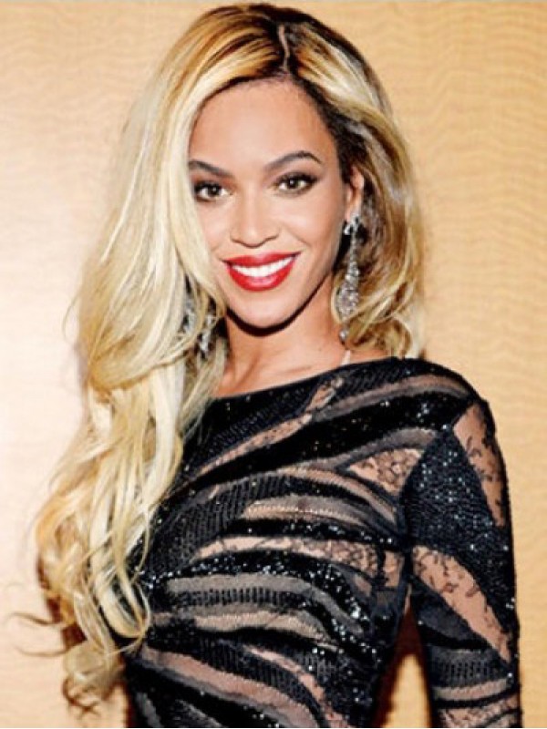 Beyonce Lange Golvende Pruiken Van Echt Haar Met Kant En Pony Aan De Zijkant