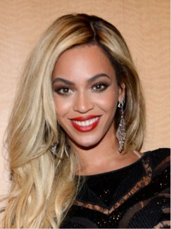 Beyonce Lange Golvende Pruiken Van Echt Haar Met Kant En Pony Aan De Zijkant