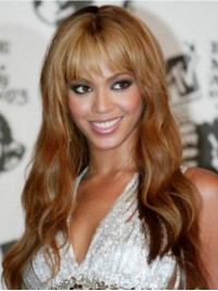 Beyonce Lange Golvende Pruiken Van Echt Haar Met Pony