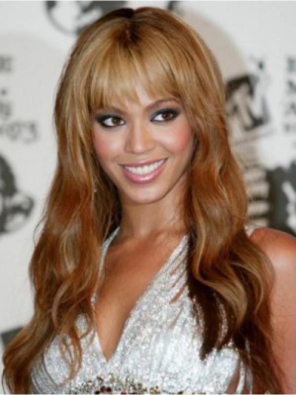 Beyonce Lange Golvende Pruiken Van Echt Haar Met Pony