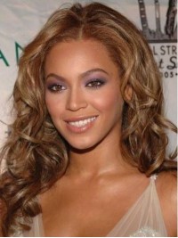 Beyonce Middenscheiding Lange Golvende Pruiken Van Echt Haar Met Kant