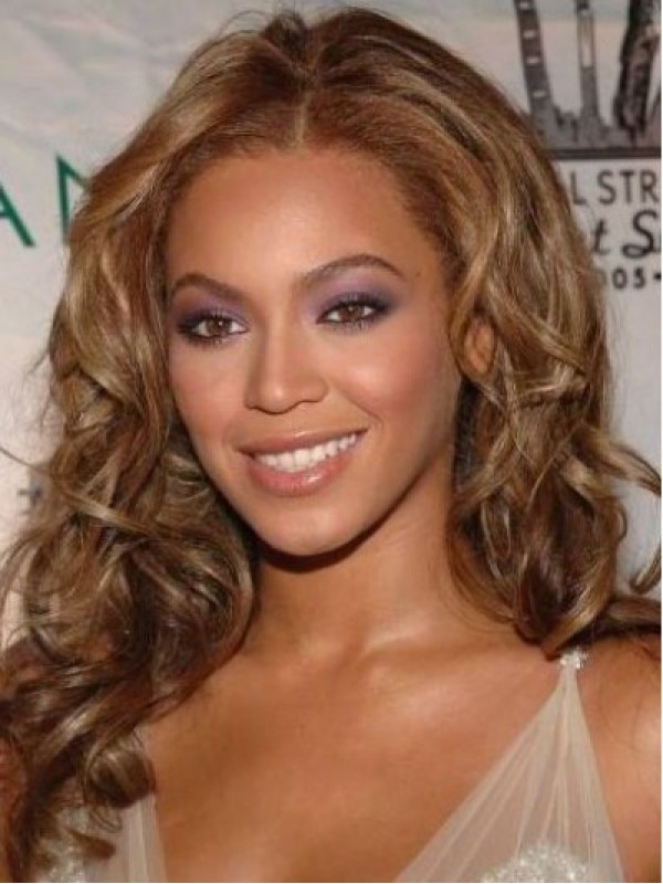 Beyonce Middenscheiding Lange Golvende Pruiken Van Echt Haar Met Kant