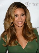 Beyonce Lange Golvende Pruiken Van Echt Haar Met Kant En Pony Aan De Zijkant
