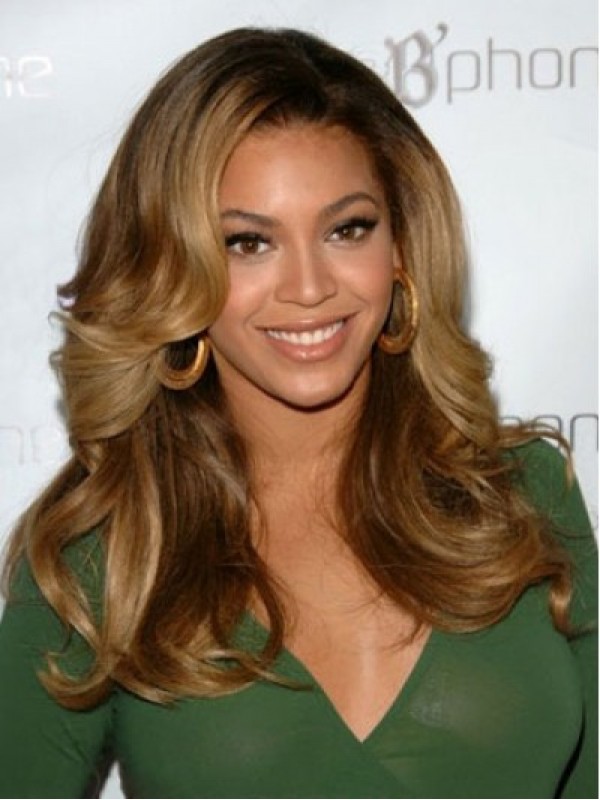 Beyonce Lange Golvende Pruiken Van Echt Haar Met Kant En Pony Aan De Zijkant