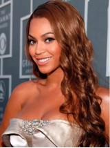 Beyonce Lange Golvende Pruiken Van Synthetisch Kant Met Pony Aan De Zijkant