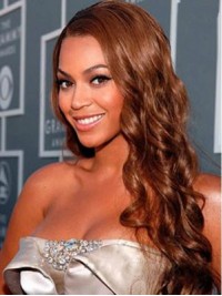 Beyonce Lange Golvende Pruiken Van Synthetisch Kant Met Pony Aan De Zijkant