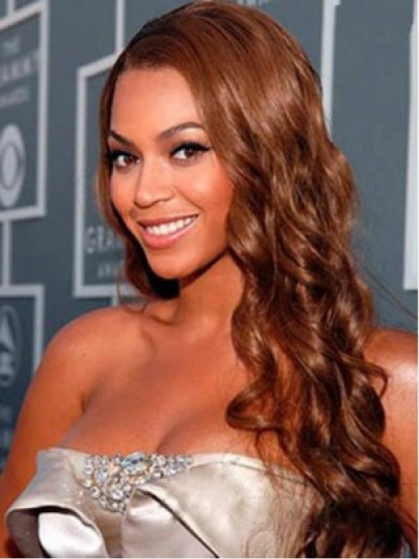 Beyonce Lange Golvende Pruiken Van Synthetisch Kant Met Pony Aan De Zijkant