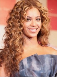 Beyonce Centrale Scheiding Lang Krullend Kaploze Pruiken Van Echt Haar