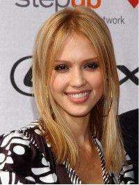 Jessica Alba Blonde Medium Rechte Middenscheiding Full Lace Pruiken Van Echt Haar