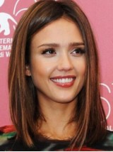 Jessica Alba Medium Rechte Bob Stijl Synthetische Pruiken Zonder Kap