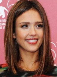 Jessica Alba Medium Rechte Bob Stijl Synthetische Pruiken Zonder Kap