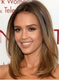 Jessica Alba Middenscheiding Medium Rechte Pruiken Van Echt Haar