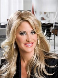 Kim Zolciak Lange, Golvende, Kaploze Synthetische Pruik Met Pony Aan De Zijkant
