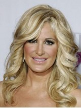 Kim Zolciak Lange Golvende Pruiken Van Echt Haar Met Kant En Pony Aan De Zijkant