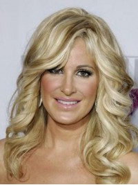 Kim Zolciak Lange Golvende Pruiken Van Echt Haar Met Kant En Pony Aan De Zijkant