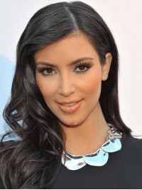 Kim Kardashian Golvende Lange Pruiken Van Echt Haar Met Kant En Pony Aan De Zijkant