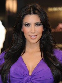 Kim Kardashian Central Pating Lange Zwarte Kaploze Pruiken Van Echt Haar