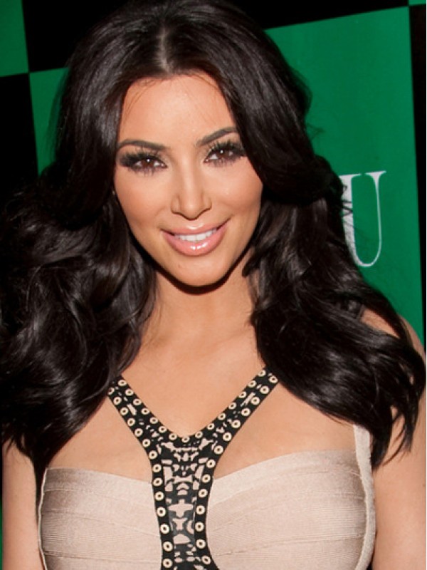 Kim Kardashian Middenscheiding Lange Golvende Kaploze Synthetische Pruiken