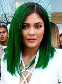 Ombre Kylie Jenner Medium Rechte Synthetische Pruiken Met Kant En Pony Aan De Zijkant