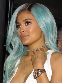 Kylie Jenner Ombre Lange Rechte Synthetische Lace Front Pruiken Met Pony Opzij