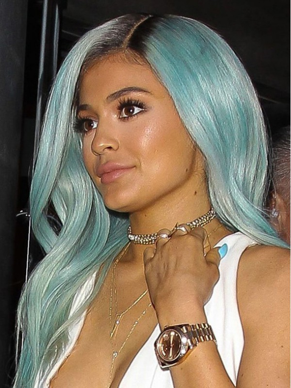 Kylie Jenner Ombre Lange Rechte Synthetische Lace Front Pruiken Met Pony Opzij