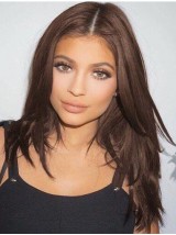 Kylie Jenner Centrale Scheiding Rechte Lange Bruine Synthetische Pruiken Met Kanten Voorkant