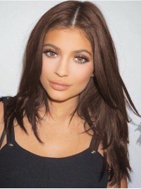 Kylie Jenner Centrale Scheiding Rechte Lange Bruine Synthetische Pruiken Met Kanten Voorkant