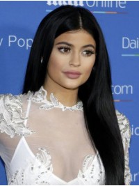 Kylie Jenner Lange Rechte Middenscheiding Synthetische Lace Front Pruiken