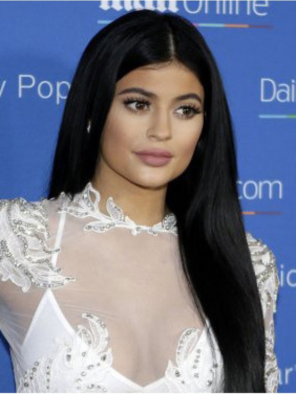 Kylie Jenner Lange Rechte Middenscheiding Synthetische Lace Front Pruiken