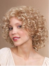 Blonde Medium Krullend Kaploze Synthetische Pruik
